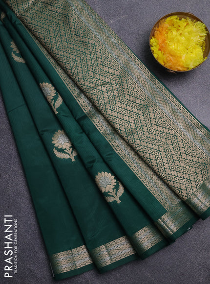 Semi raw silk saree bottle green with zari woven buttas and zari woven border