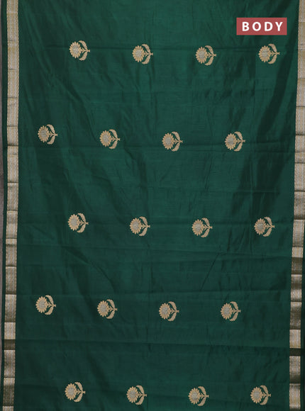 Semi raw silk saree bottle green with zari woven buttas and zari woven border