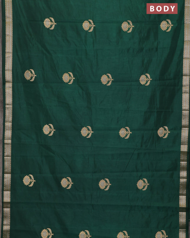 Semi raw silk saree bottle green with zari woven buttas and zari woven border