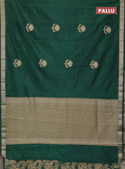 Semi raw silk saree bottle green with zari woven buttas and zari woven border