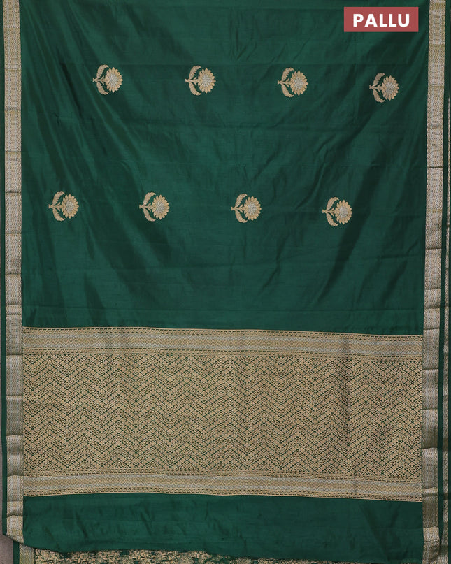 Semi raw silk saree bottle green with zari woven buttas and zari woven border