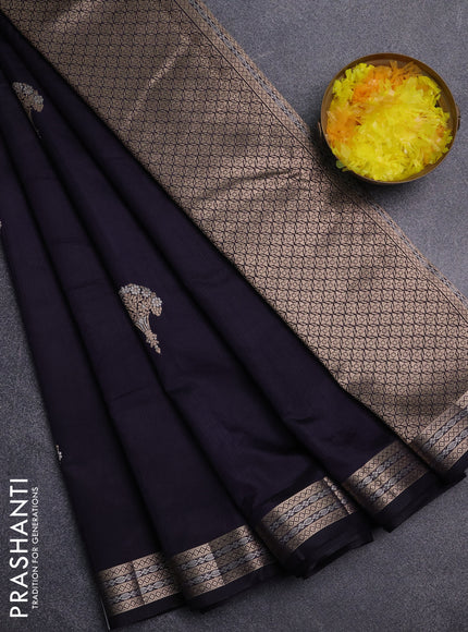 Semi raw silk saree jamun shade with zari woven buttas and zari woven border