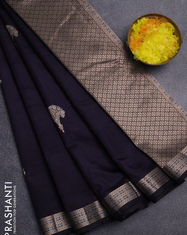Semi raw silk saree jamun shade with zari woven buttas and zari woven border