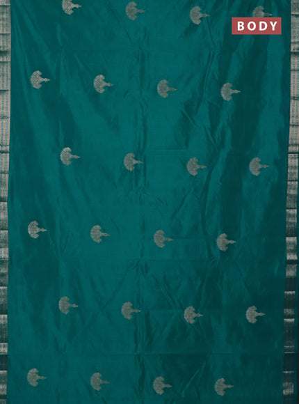 Semi raw silk saree teal green with zari woven buttas and zari woven border