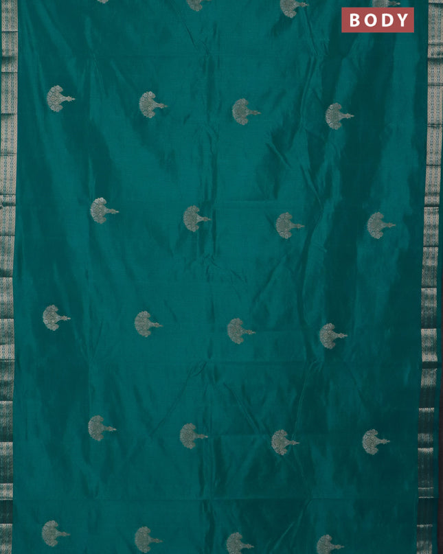 Semi raw silk saree teal green with zari woven buttas and zari woven border
