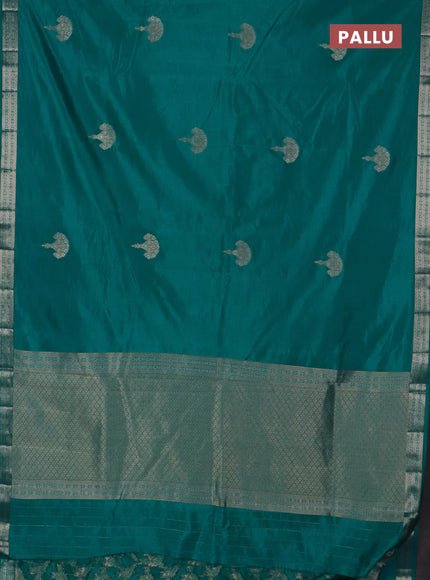 Semi raw silk saree teal green with zari woven buttas and zari woven border