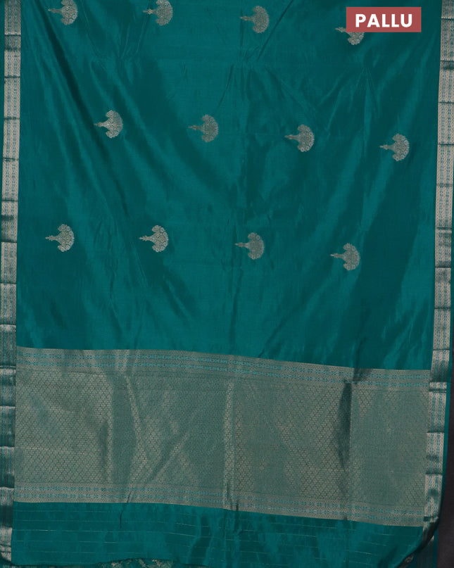 Semi raw silk saree teal green with zari woven buttas and zari woven border