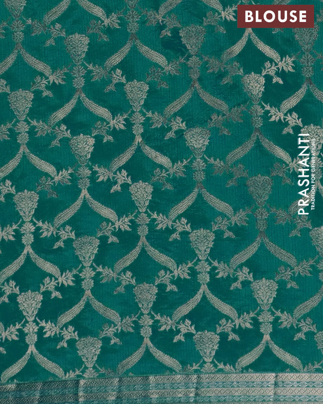 Semi raw silk saree teal green with zari woven buttas and zari woven border