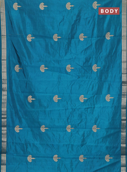 Semi raw silk saree cs blue with zari woven buttas and zari woven border