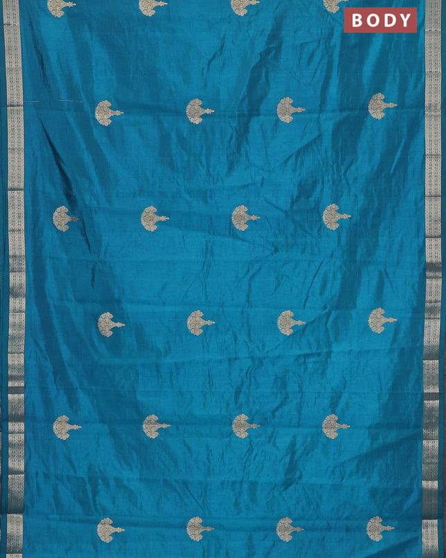 Semi raw silk saree cs blue with zari woven buttas and zari woven border