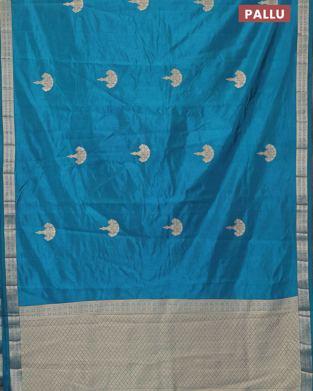Semi raw silk saree cs blue with zari woven buttas and zari woven border