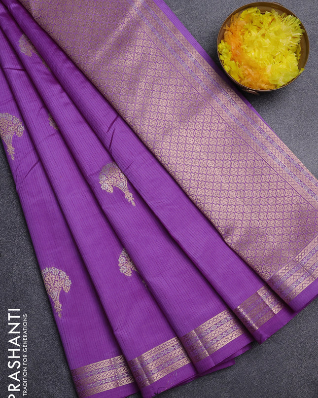 Semi raw silk saree lavender with zari woven buttas and zari woven border