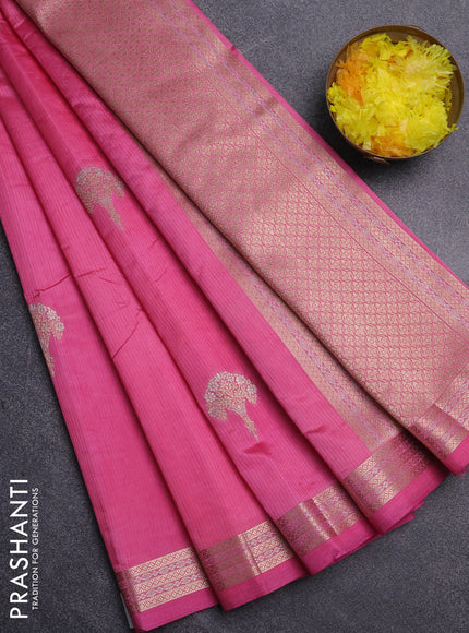 Semi raw silk saree pink with zari woven buttas and zari woven border