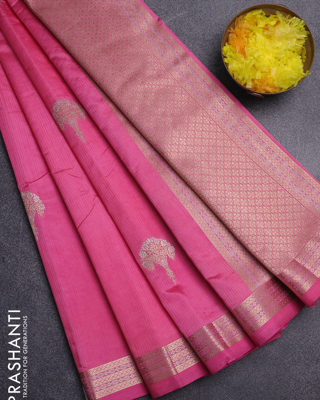 Semi raw silk saree pink with zari woven buttas and zari woven border