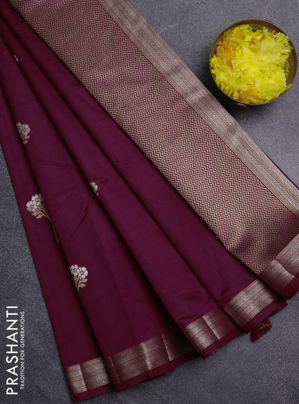 Semi raw silk saree wine shade with zari woven buttas and zari woven border