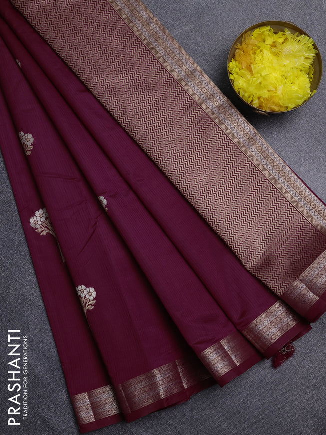 Semi raw silk saree wine shade with zari woven buttas and zari woven border