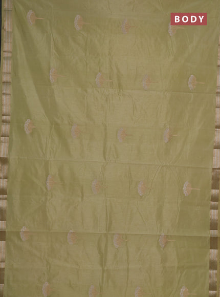 Semi raw silk saree pale yellow with zari woven buttas and zari woven border