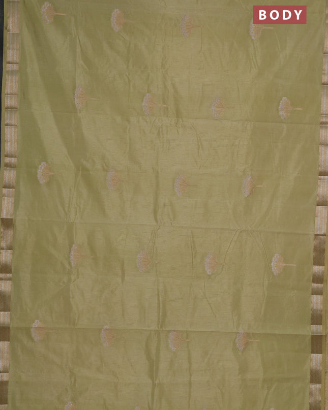 Semi raw silk saree pale yellow with zari woven buttas and zari woven border