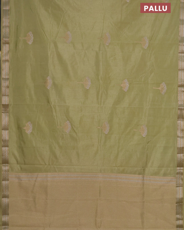 Semi raw silk saree pale yellow with zari woven buttas and zari woven border