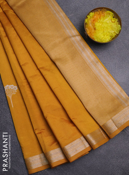 Semi raw silk saree mustard yellow with zari woven buttas and zari woven border