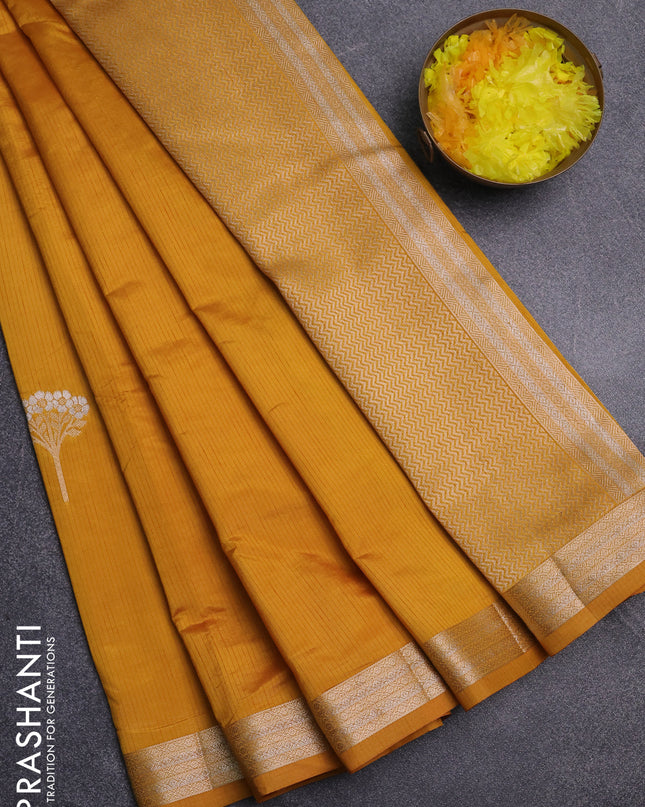Semi raw silk saree mustard yellow with zari woven buttas and zari woven border