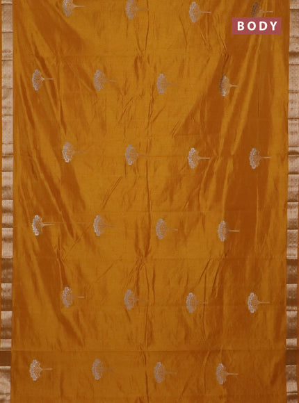 Semi raw silk saree mustard yellow with zari woven buttas and zari woven border