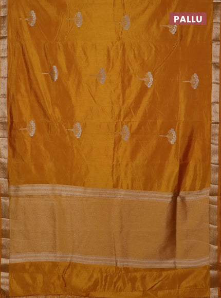 Semi raw silk saree mustard yellow with zari woven buttas and zari woven border