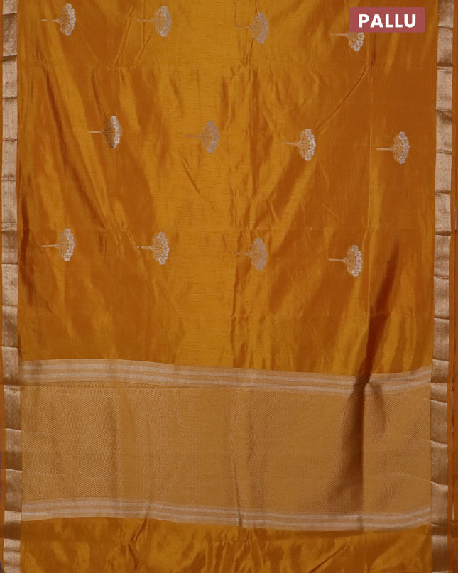 Semi raw silk saree mustard yellow with zari woven buttas and zari woven border