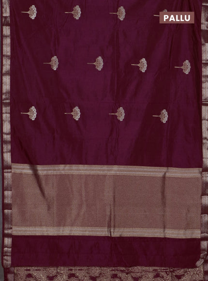 Semi raw silk saree wine shade with zari woven buttas and zari woven border