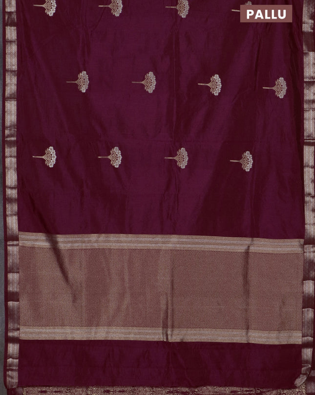 Semi raw silk saree wine shade with zari woven buttas and zari woven border