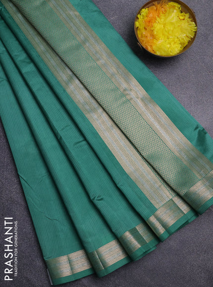 Semi raw silk saree teal green with zari woven buttas and zari woven border
