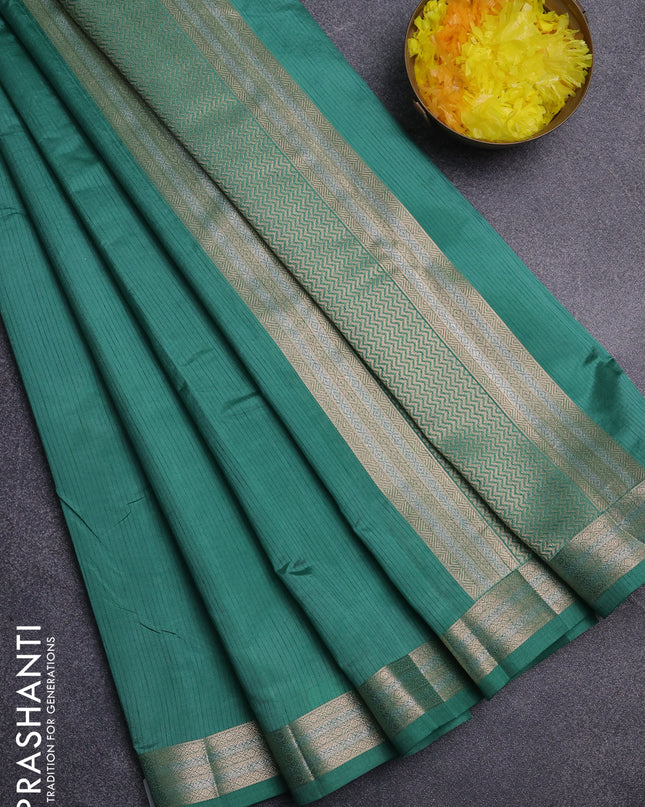 Semi raw silk saree teal green with zari woven buttas and zari woven border