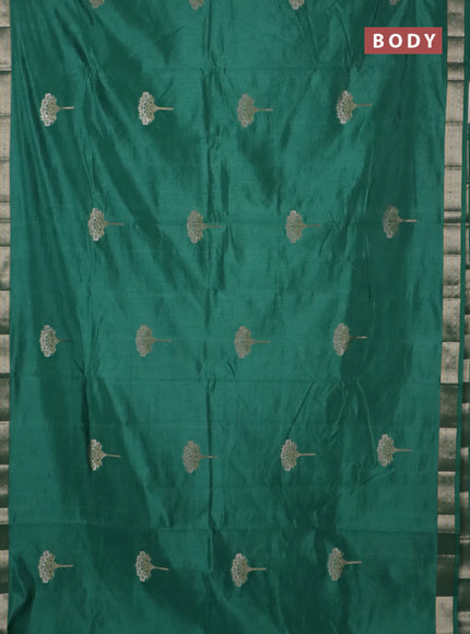 Semi raw silk saree teal green with zari woven buttas and zari woven border
