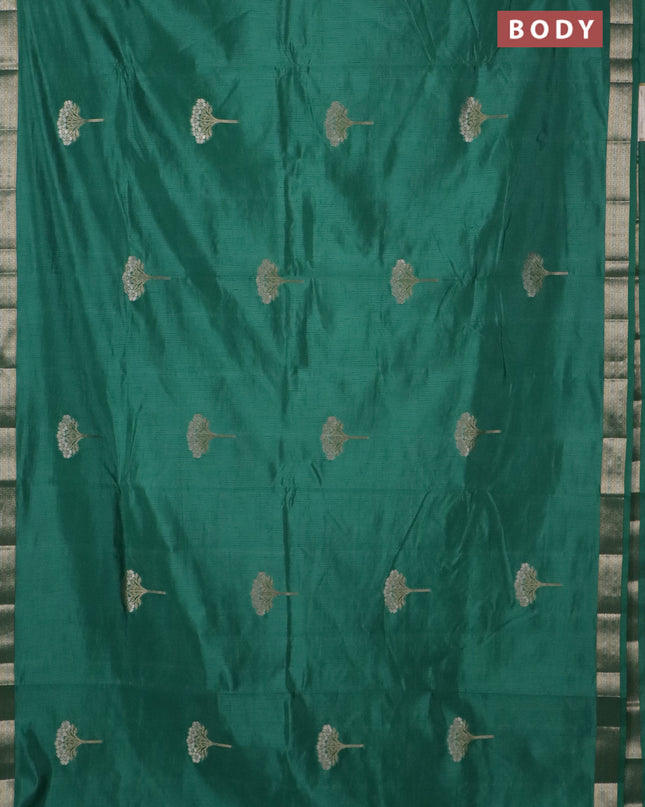 Semi raw silk saree teal green with zari woven buttas and zari woven border