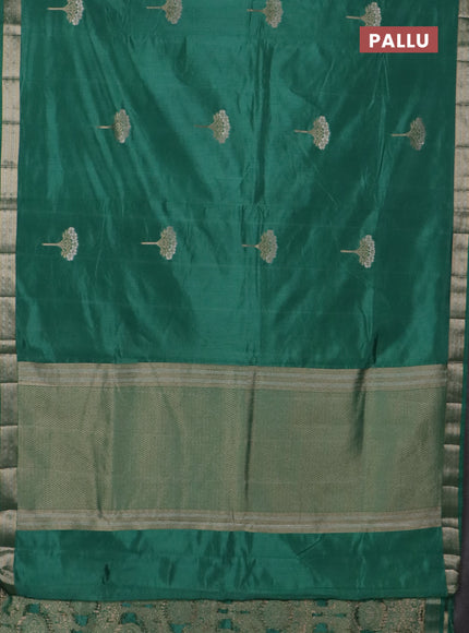 Semi raw silk saree teal green with zari woven buttas and zari woven border