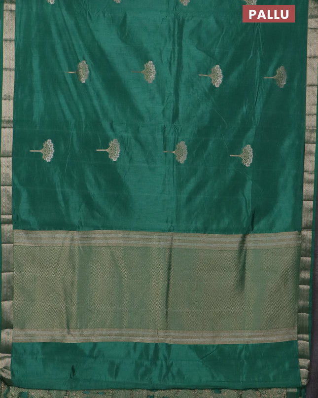 Semi raw silk saree teal green with zari woven buttas and zari woven border