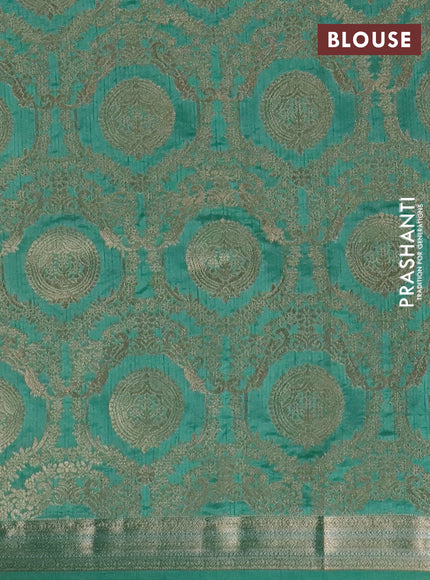 Semi raw silk saree teal green with zari woven buttas and zari woven border