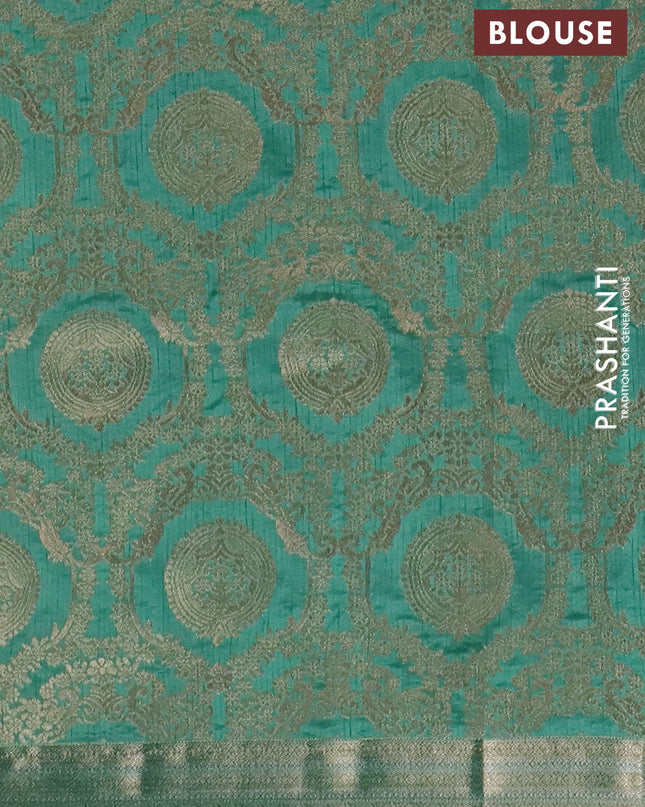 Semi raw silk saree teal green with zari woven buttas and zari woven border