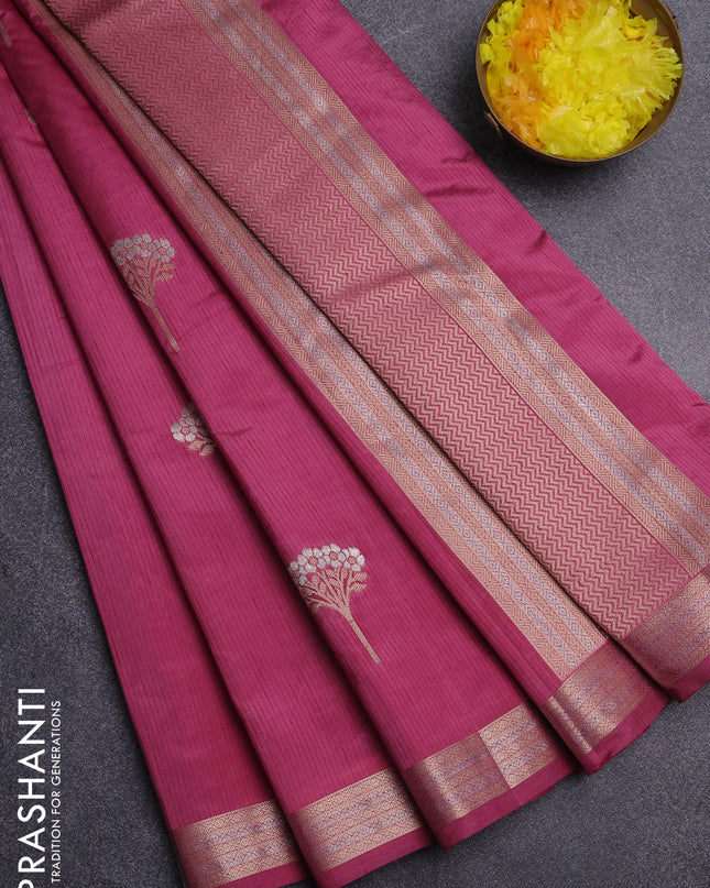 Semi raw silk saree mauve pink with zari woven buttas and zari woven border