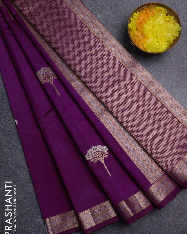 Semi raw silk saree purple with zari woven buttas and zari woven border