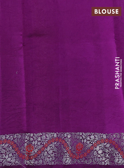 Banarasi poona silk saree pink and violet with silver zari woven buttas and silver zari woven border