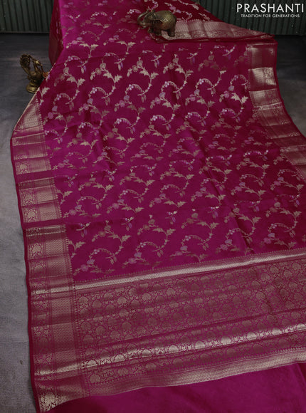 Banarasi poona silk saree pink with allover zari weaves and zari woven border
