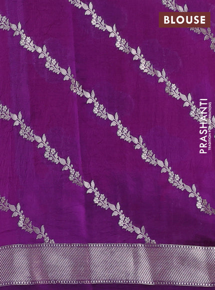 Banarasi poona silk saree pink and violet with silver zari woven buttas and floral design zari woven border