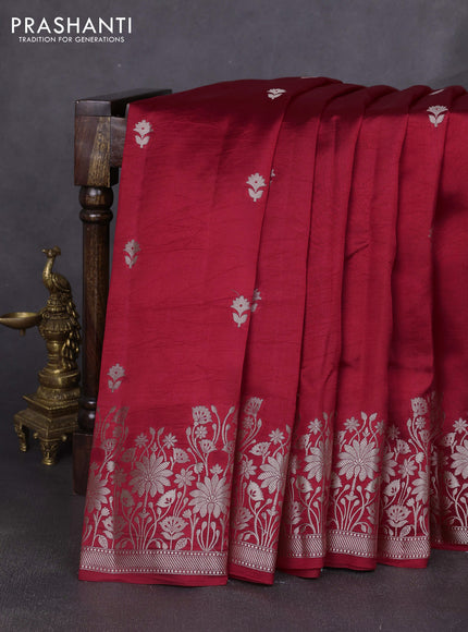 Banarasi poona silk saree red and green with zari woven buttas and floral design zari woven border