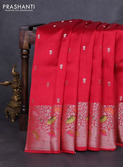 Banarasi poona silk saree maroon with zari woven buttas and long zari woven border