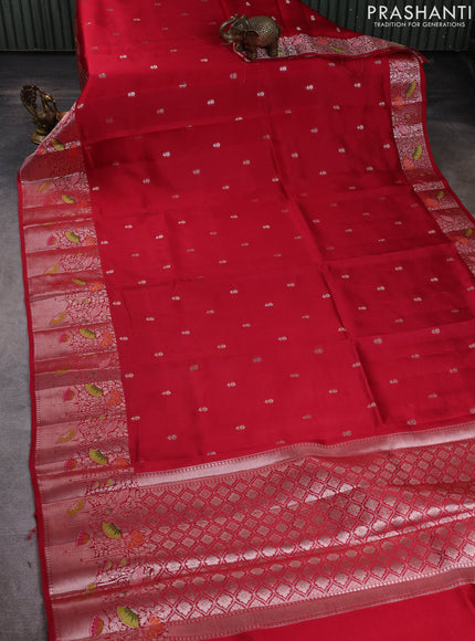 Banarasi poona silk saree maroon with zari woven buttas and long zari woven border
