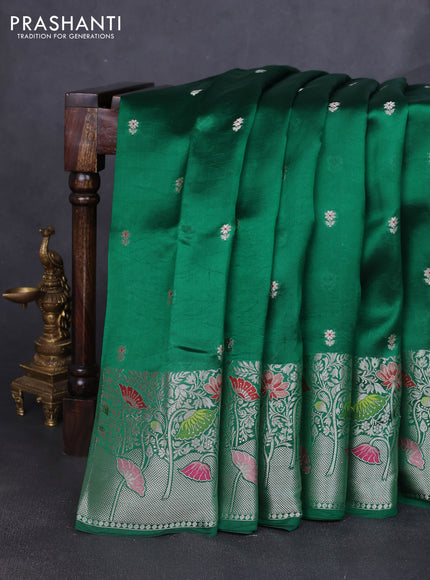 Banarasi poona silk saree green with zari woven buttas and long zari woven border