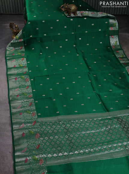 Banarasi poona silk saree green with zari woven buttas and long zari woven border