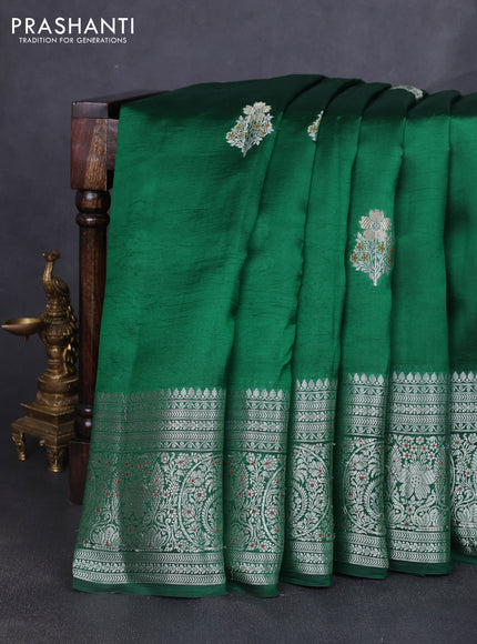 Banarasi poona silk saree green with zari woven buttas and long zari woven border