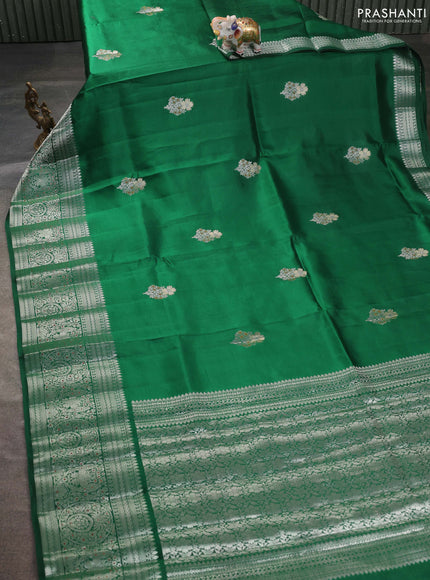 Banarasi poona silk saree green with zari woven buttas and long zari woven border